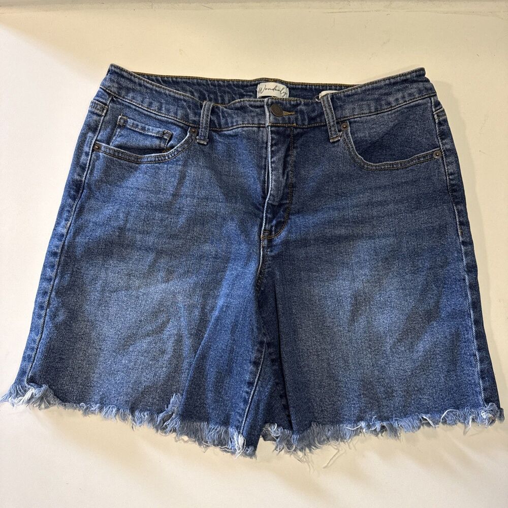 Wonderly Blue Medium Wash Mid Rise Stretch Denim Cut-off Shorts Womens 10